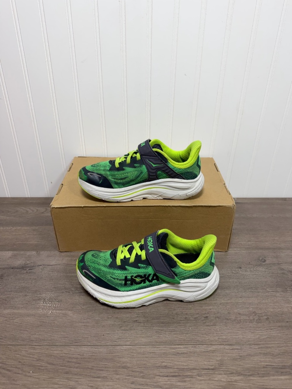 Hoka Kids' Neon Green and Black Running Sneakers
